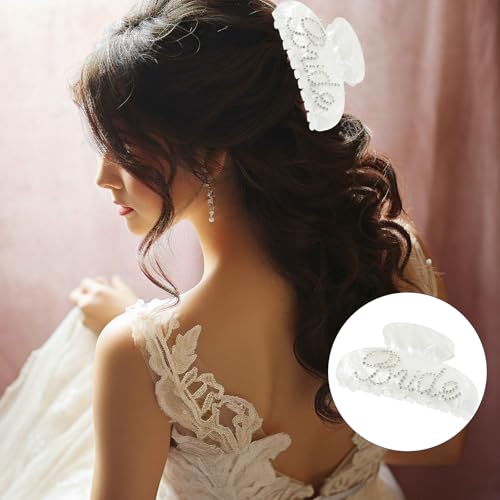 Bride Claw Hair Clip,? Bride White Acrylic Hair Clips with Rhinestone Logo, Bachelorette Party Wedding Birthday Banana Barrettes Hair Decorations for Girl, Trendy Bridal Claws(White)