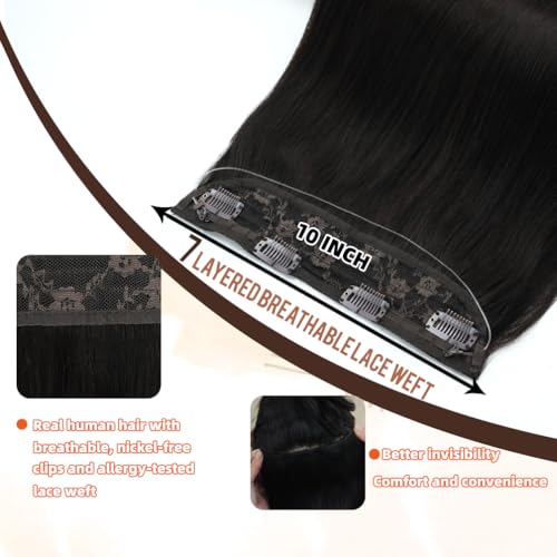 Invisible Wire Hair Extensions Real Human Hair - 22 Inch 95G Jet Black Transparent Fish Line Clip-Ins Hair Piece, 100% Remy Human Hair Extensions for Women