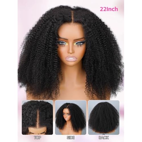 V SHOW Afro Kinky Curly Wear and Go Glueless Wigs Human Hair Pre Plucked Pre Cut 7x5 HD Lace Front Wigs Pre Bleached Bye Bye Knots 180% Density Afro Curly Lace Closure Wig Human Hair for Women 20 Inch