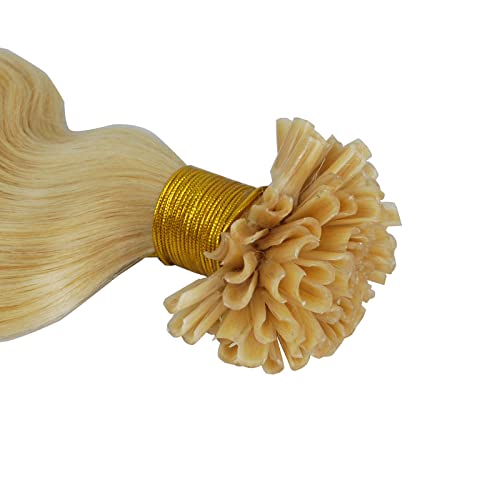 U Tip Hair Extensions Human Hair Wavy Blonde Pre-bonded Weft 613 BW Bundle(18")