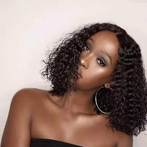 Short Curly Bob Wig Human Hair 13x4 Transparent Lace Frontal Curly Bob Wigs 14 inch 180% Density for Black Women with Preplucked Baby Hair