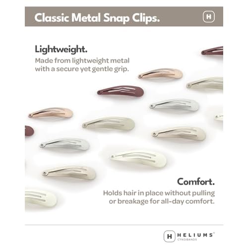 Heliums Snap Hair Clips for Women - Silver Gray - 2 Inch Metal Barrettes for Thin Hair and Kids, Neutral Colors - 12 Count