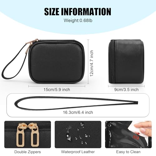 Relavel Mini Makeup Bag with Led Mirror, Small Cosmetic Bag with 3 Light Modes, Rechargeable Portable Makeup Pouch with Hands-Free Wrist Strap for Pool Parties?Work Touch-Ups?Travel - Black