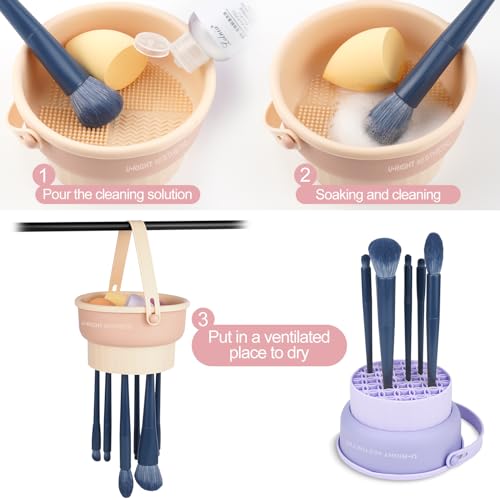 Makeup Brush Cleaner Mat 3 in 1 Silicone Makeup Brush Cleaner Bowl Cosmetic Brushes Cleaning Tool Makeup Cleaner for Brushes (Pink) (Pink)