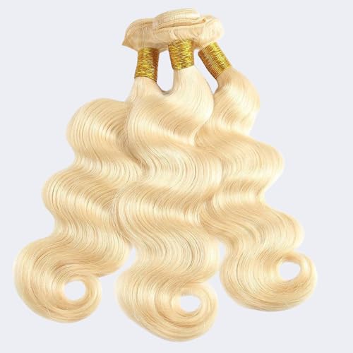 613 Bundles Human Hair 20 22 24 Inch Blonde Body Wave Bundles 100% Unprocessed 16A Brazilian Virgin Hair 3 Bundles Human Hair Body Wave Hair Extensions for Women can be Dyed Bleached