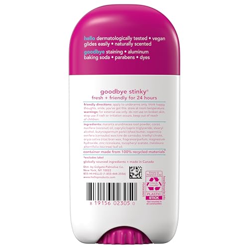 hello Unicorn Aluminum Free Deodorant for Women and Men with Shea Butter, 24-Hour Freshness, Baking Soda Free Deodorant, Dermatologically Tested, 2.6 oz Stick