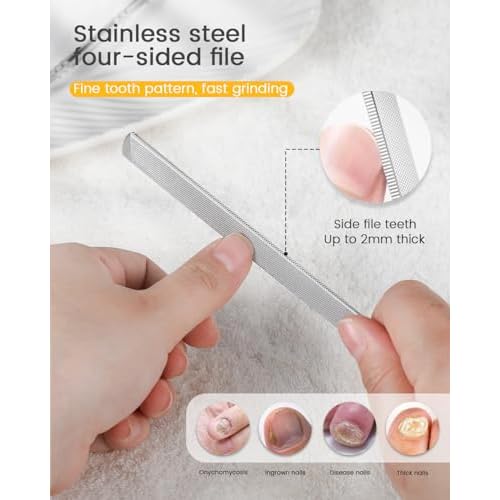 BEZOX Long Metal Nail File, Stainless Steel Fingernail File for Thick and Fungal Nails with Dual-Ended Toenail Lifter ? The Ultimate Manicure & Pedicure Tool for Men and Women¡¯s Nail Care - Black