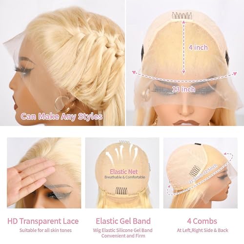 Myecool 30 Inch 613 Lace Front Wig Human Hair 13x4 Straight 613 HD Lace Frontal Wig Human Hair Pre Plucked Bleached Knots for Women(30Inch, Blonde)