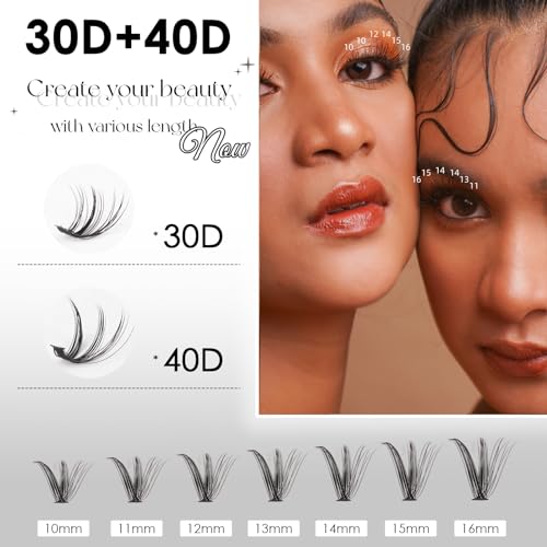 Lash Clusters DIY Lash Extensions Kit 320pcs Individual Lashes Clusters 30D 40D D-Curl Eyelash Extension Kit with Applicator and Lash Bond&Seal,Clusters Lash Glue Remover Mix 10-16mm (30D+40D-320 KIT)