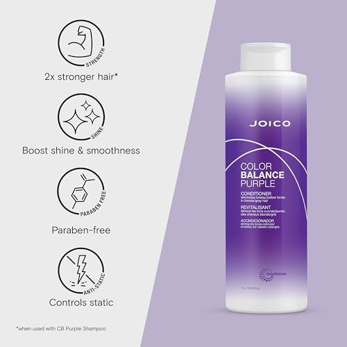 Joico Color Balance Purple Conditioner | For Cool Blonde or Gray Hair | Eliminate Brassy Yellow Tones | Boost Color Vibrancy & Shine | UV Protection | With Rosehip Oil & Green Tea Extract
