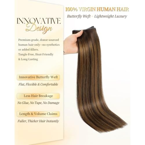 PANEWAY OVO Butterfly Weft Hair Extensions Real Human Hair Layer Invisible Extensions No Glue Genius Weft with Micro Beads for Short/Thin Hair (#P2/8/T2,20 Inch)