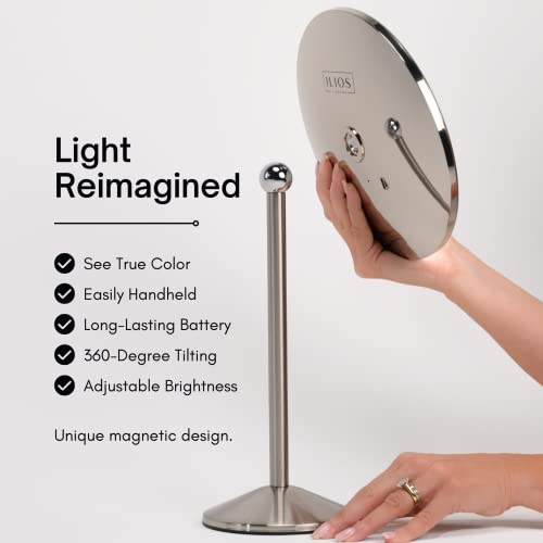 Ilios Lighting Cordless Bright LED Makeup Mirror with Lights and 5X Magnified Mirror with Long-Lasting Rechargeable Battery Perfect for Vanity (5X)