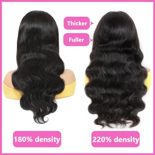 360 Lace Front Wigs - 220% Density Body Wave HD Lace Front Wigs - Brazilian Virgin 16 Inch - Full Lace Wigs Pre Plucked with Baby Hair - Natural Color