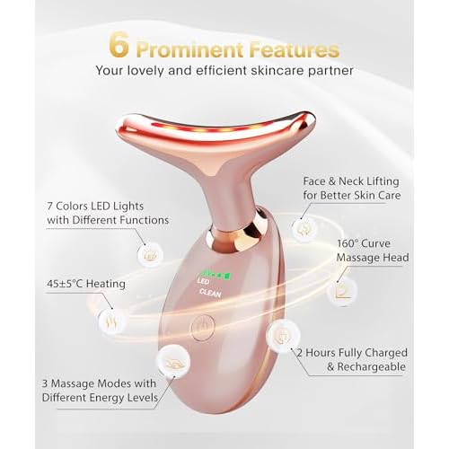 Light Based Face-Neck-Massager - 7 Color Portable Facial Massager for Skin Care, Rose Gold