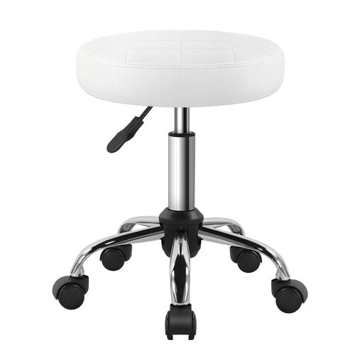 BFTOU White Classic Swivel Stool with Wheel for Salon Work Home SPA Shop Height-Adjustable and Cost-Effective Rolling Stool Chair Small