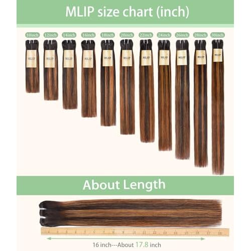 mlip Raw Bundles Human Hair Straight, No Tangle Shedding, Keep Texture Silky Soft After Multiple Washes, 15A Raw Indian Hair Bundles 24 Inches, Brown Highlight Bundles