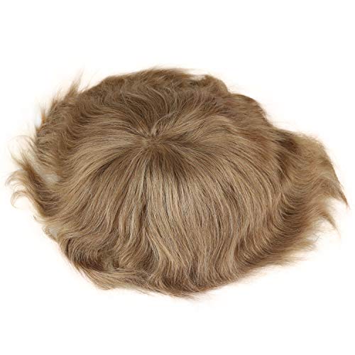 Men's Toupee 10x8inch European Human Hair Swiss Mono Lace Thin Skin Hairpiece Hair Replacement System for Men #21 Ash Blonde Color