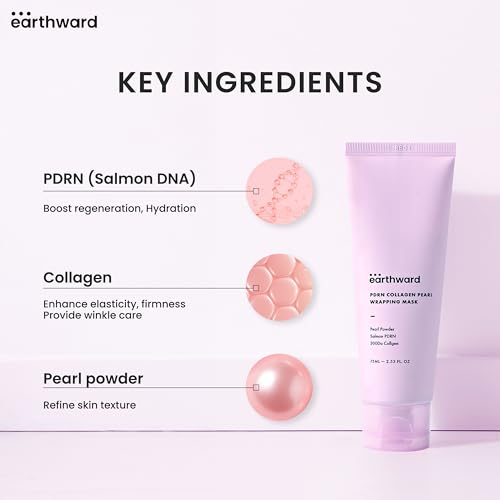 EARTHWARD] Salmon DNA PDRN Collagen Pearl Mask | Hydrating Pink Glow Mask | for glass skin younger looking Korean Skincare 2.53 fl.oz