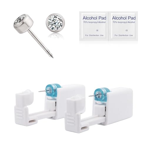 limerencia Ear Piercing Kit Titanium G23, Disposable Ear Piercing Gun Kit with F136 Medical Grade Titanium 4mm Cubic Zirconia Stud, At Home Self Ear Piercer Kit with Alcohol Pads