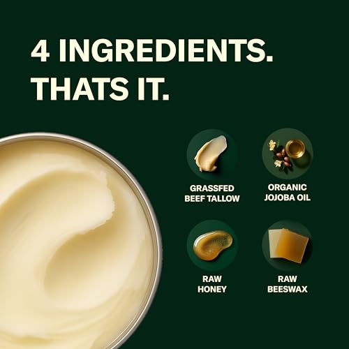 Face Tallow Balm - Grassfed Beef Tallow Facial Moisturizer with Organic Jojoba Oil, Raw Honey, Beeswax - Natural Face Balm - Unscented - 2oz
