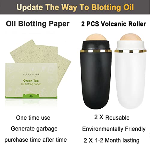 2 PCS Oil-absorbing Volcanic Face Roller Oil Control On The Go Oil Absorbing Volcanic Face Roller Facial Oil Blotting Tool Portable Reusable Instant Results Remove Excess Shine for Oily Skin