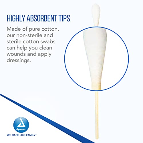 Dynarex 4305 Sterile Cotton Tipped Applicator,6" Length, Single-Use Wooden Cotton Tip Applicator for Wound Care & Dressing, Hygiene, Make Up, Cleaning Tool, Jewelry, Pack of 2000