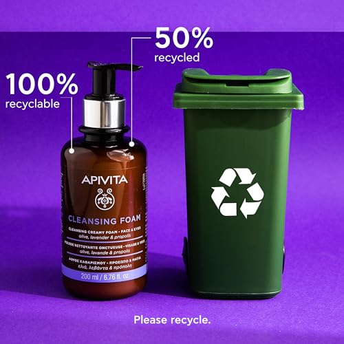 Apivita Cleansing Foam | Hydrating & Soothing Cleansing Creamy Foam for Face & Eyes with Olive, Lavender & Propolis, 200 mL / 6.67 oz