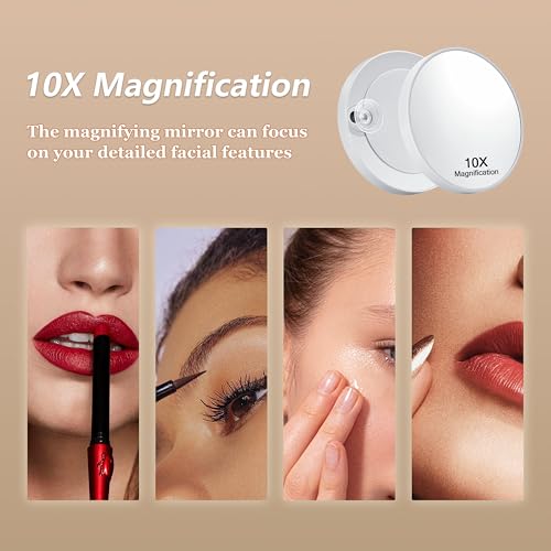 Vanity Mirror with Lights, Makeup Mirror with Lights Three Color Lighting Modes, Dimmable Touch Screen, Detachable 10X Magnifying Mirror, 360¡ÆFree Rotation,White