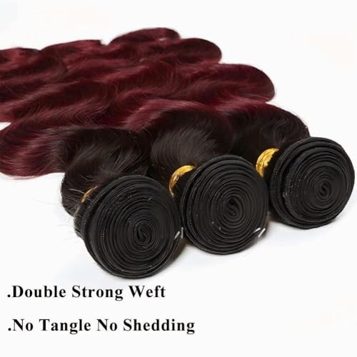 1B/99J/Red Ombre Body Wave Human Hair Bundles 12A Grade 3 Tone Black Burgundy Red Human Hair Bundles 22 24 26Inch Unprocessed Virgin Hair Body Wave