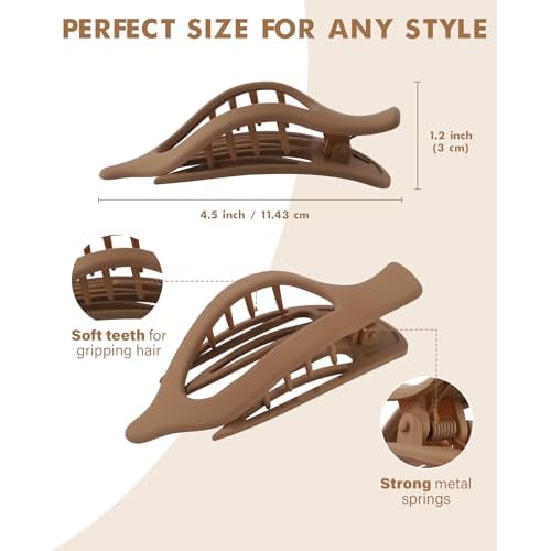 French Flat Hair Clips for Women - 6Pcs Flat Hair Claws for Thin Thick Hair Strong Hold No Slip Grip Hair Claw Clips for Women Girls (Matte(Neutral colors))