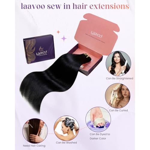 LaaVoo Sew in Hair Extensions Real Human Hair 26 Inch 140g Weft Hair Extensions Long Hair