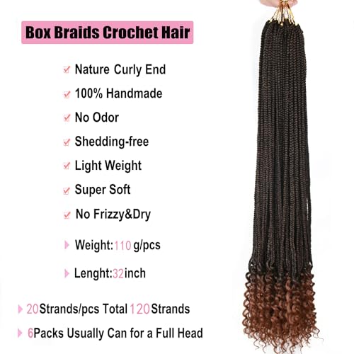 32 Inch Black Crochet Braids French Curl Crochet Braids For Women Long Black Crochet Braid Hair With Curly Ends 6Packs Box Braids Crochet Hair(32inch, 1B/30#)