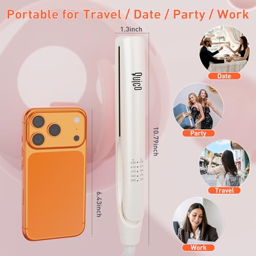 Quico Flat Iron Hair Straightener, 100-240V Dual Voltage Travel Hair Straightener and Curler with 15s Heat Up, Professional Negative Ion Ceramic Flat Iron for Less Frizz, 5 Temp & Auto Shut-Off
