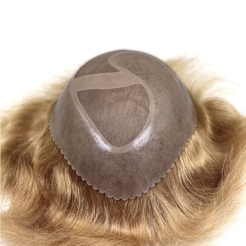 HAPPY&CC Mens Toupee Human Hair System Piece for Men Fine Mono with Pu Skin Base Peluquines Para Hombre Hair Replacement Men's Toupee Wig 8x10 Inch #21 Bonde