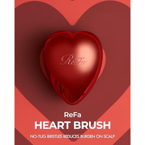 ReFa Heart Brush SHINE RED | Heart Shaped Detangler for Thick Hair | No Tangle Travel Brush for Women