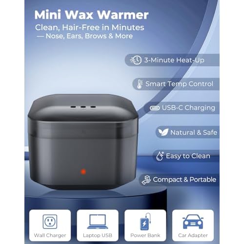 Nose Wax Kit with 100g Natural Resin Wax & 20 Sticks, Mini Nose Hair Wax Kit with Smart Temp Control, USB Fast Heat, 3-Min Hair Removal ? Lasts 4?6 Weeks | For Nose & Ear, Up to 15 Uses