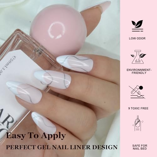 Gel Liner Art Polish Set 10ml, 6 Colors Black White Red Pink Glitters Gold Silver, Nail Polish Paint Swirl Built Thin Brush in Bottle Soak off Uv Gel Nail Art Liner Set