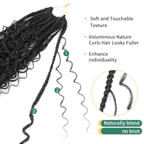 Karida 9 Packs Goddess Box Braids Crochet Hair 12 inch, Pre Looped Crochet Boho Box Braids With Curly Ends Crochet Hair For Black Women (12 Inch, 1B#)