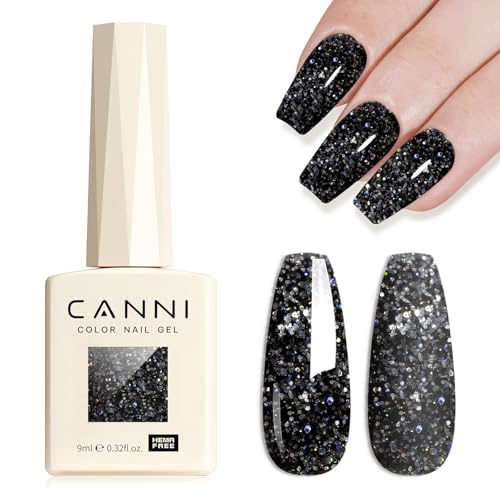 CANNI Glitter Gel Nail Polish ? 1pcs 9ml Black Color, Diamond Glitter Series, Soak Off UV LED Gel Nail Polish for DIY Nail Art, Salon or Home Manicure