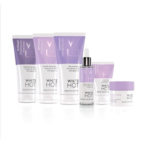 White Hot Ultimate Collection, hair care products to brighten, add gloss & shine to white and grey hair, purple shampoo, banishes yellowy tones