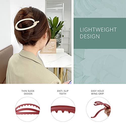 French Concord Hair Clips Claw - 6Pcs Side Slid Flat Hair Clips for Volume Strong Hold No Slip Grip Hair Claw Clips for Women Girls Thick Thin Hair (Matte Oval(Small,3.35 inches))