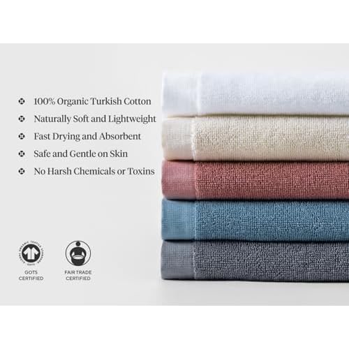 Coyuchi Classic Organic Cotton Terry Bath Towels, 6-Piece Towel Set, Plum Blossom, Quick-Dry, Highly Absorbent, Soft, Lightweight, 100% GOTS Certified, 2 Hand Towel, 2 Bath Towel, and 2 Washcloth