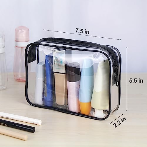 Wedama TSA Approved Toiletry Cosmetic Bags for Men and Women 2 Pack with Zipper Carry on Airline Airport Travel Accessories, PVC Makeup Bags, Quart Size-Black