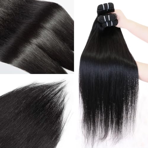 Straight Bundles Human Hair 12A Human Hair Bundles 10 12 14 Inch Straight Human Hair 3 Bundles Brazilian Hair Bundles Deals Human Hair Virgin Raw Bundles Human Hair Extensions Natural Color
