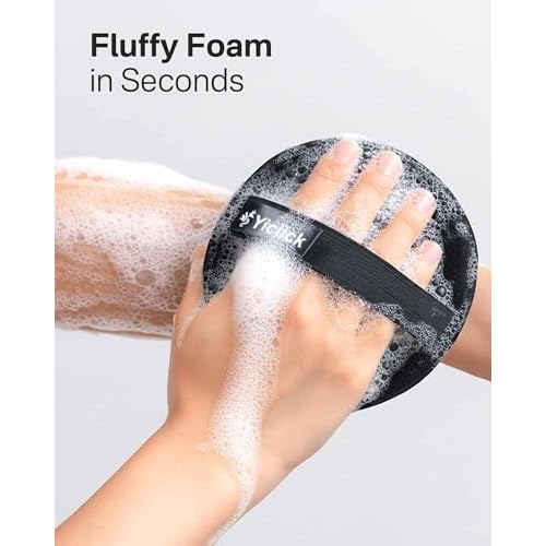 Yiclick Exfoliating Body Scrubber Exfoliator 2 Pack - Exfoliating Sponge, Shower Bath Sponge Loofah with Handle, Body Scrub Lufas Washcloth Net Brush for Women Men, Dead Skin Remover for Body