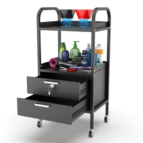 TASALON Metal Salon Rolling Cart with Lockable Drawers & Wheels ? 4-Tier Hair Stylist Tool Storage Trolley, Barber & Esthetician Station Organizer, Beauty Salon Equipment & Spa Storage Cabinet