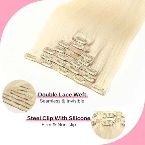 WOWANGEL Clip in Hair Extensions Human Hair,24" Seamless Clip Ins No Damage,7pcs 120g Remy Hair Reusable for Daily Styling,Weddings,Events,Honey Blonde(60#)