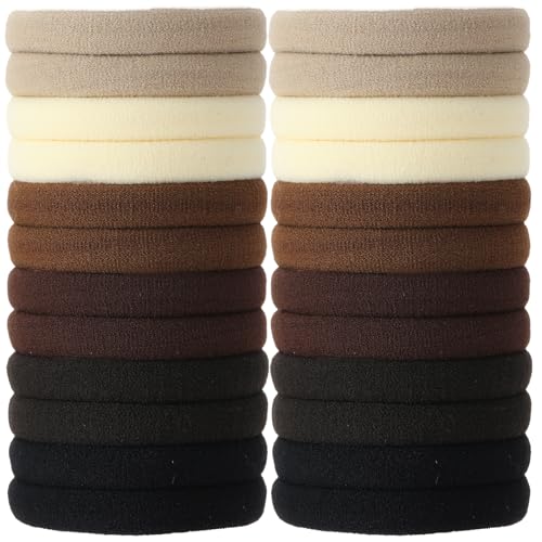 120Pcs Large Brown Nylon Hair Ties for Thick Curly Hair No Damage, Big Soft Cloth Hair Elastic Bands & Seamless Stretchy Fabric Ponytail Holders for Women Girls, Perfect for Updos & Braids