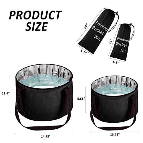2 Pieces Foot Bath Basin 30L Collapsible Bucket, Portable Foot Soak Tub Feet Soaking Bucket for Outdoor Travel, Camping, Fishing£¨Black)