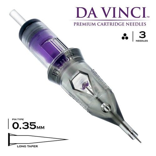Bishop Tattoo Da Vinci V2 Cartridges - Regular - 12 Gage With 03 Pins - Round Liner Tight Long - 20 Cartridges
